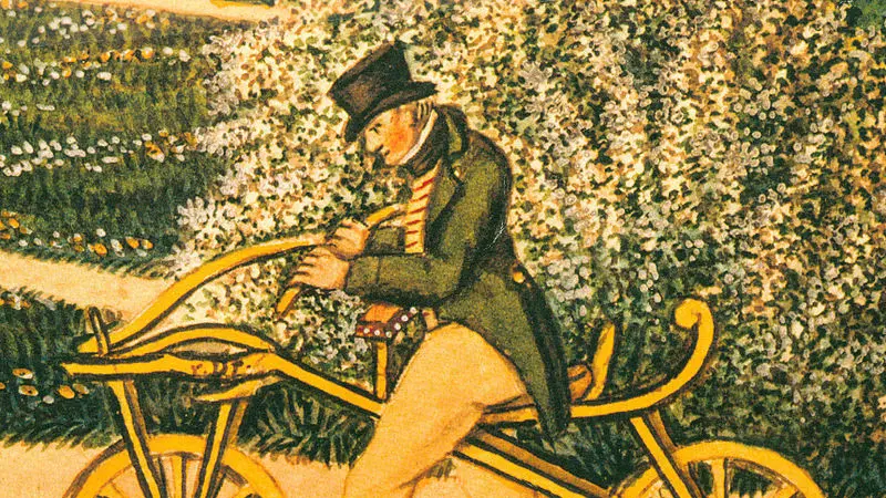 Baron Karl von Drais dengan cikal bakal sepeda temuannya