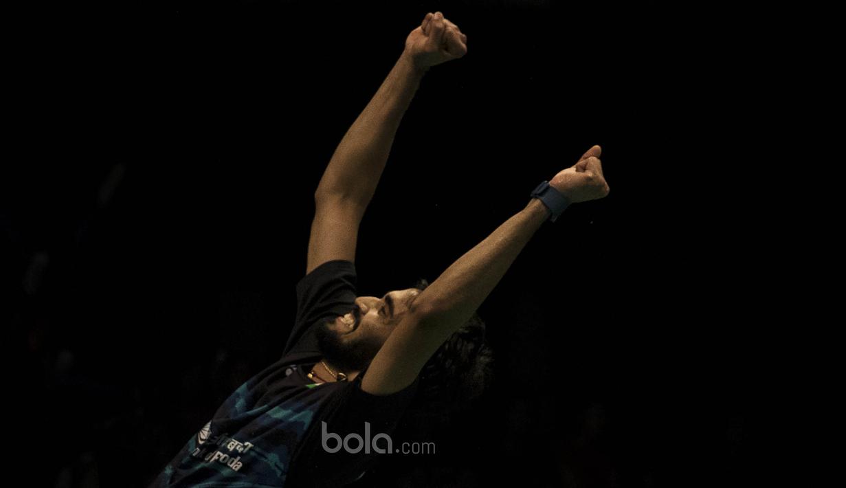 Tunggal putra India, Kidambi Srikanth, berhasil menjadi juara BCA Indonesia Open 2017 di JCC, Jakarta, Minggu (18/6/2017). (Bola.com/Vitalis Yogi Trisna)