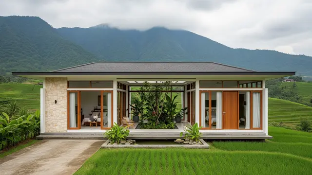 Model Rumah dengan View Langsung ke Pegunungan/ Ilustrasi AI