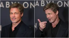 Foto kolase saat aktor Brad Pitt tiba pada acara premiere film Babylon di Paris, Prancis, 14 Januari 2023. (AP Photo/Michel Euler)