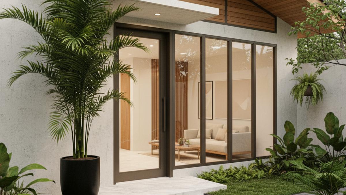 8 Model Rumah Kecil Tapi Luas dengan Tanaman Daun Panjang di Sudut Rumah, Asri