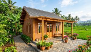 Desain Rumah Bata Merah Sederhana dengan Nuansa Hangat ala Desa. Gemini