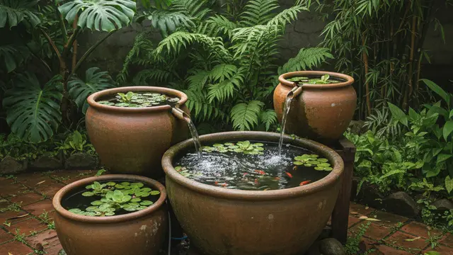 7 Desain Kolam Ikan Mini dari Gentong Tanah Liat, Kreasi Natural yang Menyejukkan