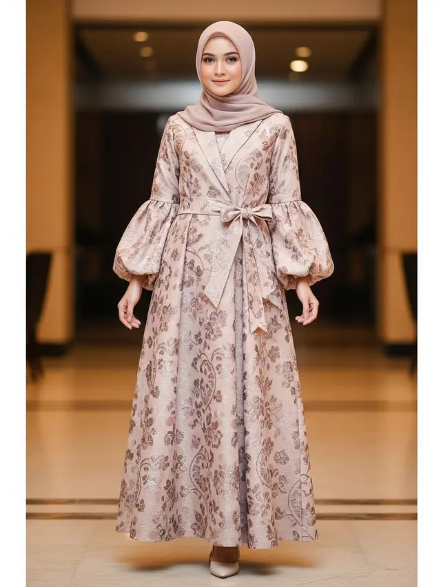 Model Gamis Blazer Brokat Lengan Balon