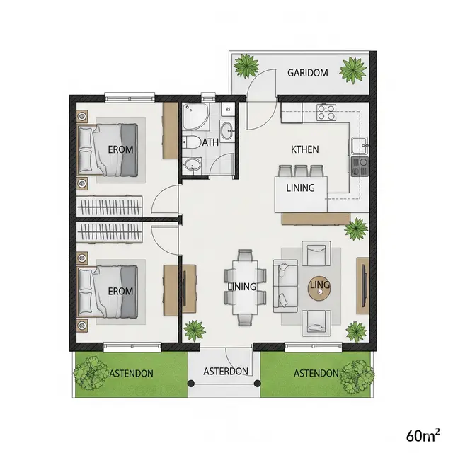 Konsep Desain Rumah 2 Kamar di Lahan 60 Meter. Gemini