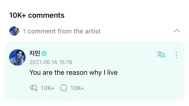 Komentar Jimin di Weverse.