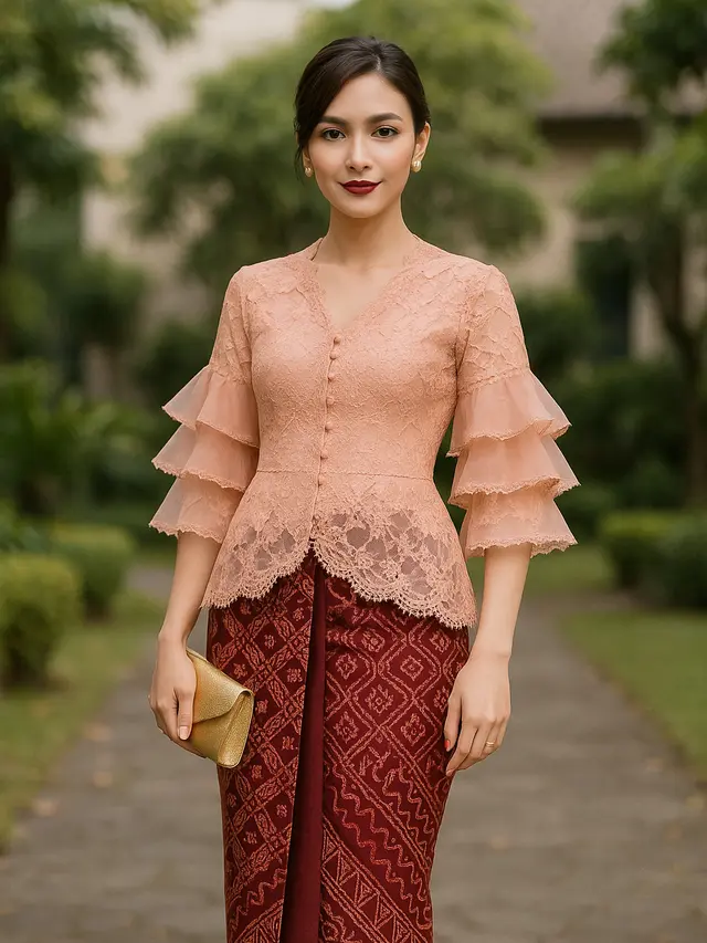 7 Ide Padu Padan Batik Brokat Kombinasi Lengan Tiga Lapis Agar Terlihat Mewah, Elegan dan Tidak Membosankan