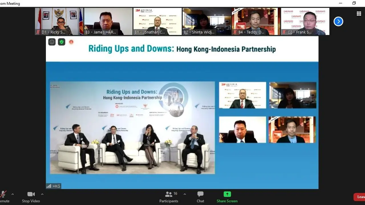 Seminar daring "Riding Ups and Downs: Hong Kong – Indonesia Partnership" yang digelar oleh Perwakilan Indonesia di Hong Kong, pada Selasa (18/8/2020), bekerja sama dengan Belt and Road Office Hong Kong. (Photo credit: Kementerian Luar Negeri RI)