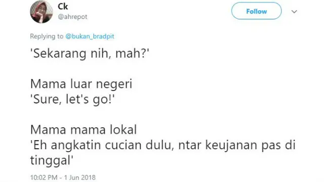 Perbandingan antara ibu luar negeri dan ibu lokal dalam menjawab pertanyaan.