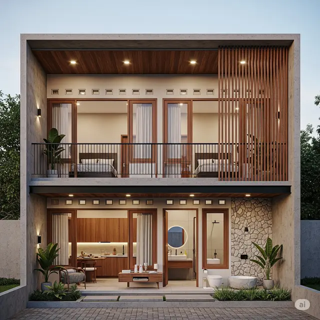 Desain Rumah Hybrid Material Campuran Modern