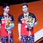 Ganda putra Indonesia, Kevin Sanjaya Sukamuljo/Marcus Fernaldi Gideon, menjadi runner up pada Kejuaraan Bulutangkis Asia 2019 di Wuhan, China, Minggu (28/4/2019). (PBSI)