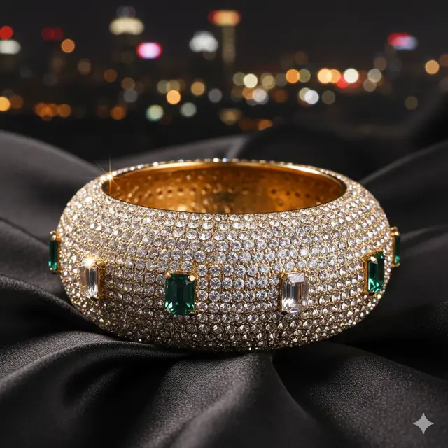 Model Gelang Emas Berlapis Kristal (Foto: Gemini AI)