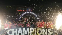 Perayaan gelar juara Piala AFF u-16 2018 yang didapat Timnas U-16 Indonesia. (Twitter/ASEAN Football)