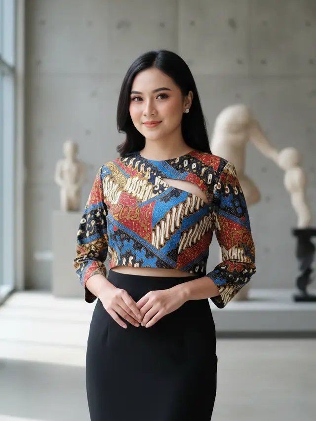 Model Atasan Batik Crop Cut dengan Rok High Waist (Foto: Gemini AI)