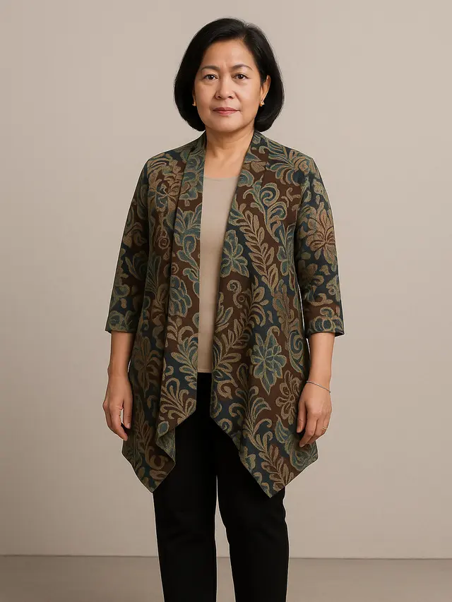 Model Cardigan Batik untuk Kondangan dan Acara Resmi Ibu-ibu Usia 50 Tahunan (Foto: ChatGPT)