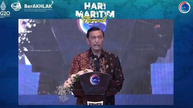Menteri Koordinator Bidang Kemaritiman dan Investasi Luhut Binsar Pandjaitan saat menyampaikan sambutan dalam acara Hari Maritim Nasional ke-58 pada Selasa (27/9/2022). (Foto dok. Kemenko Bidang Kemaritiman dan Investasi RI via Youtube).