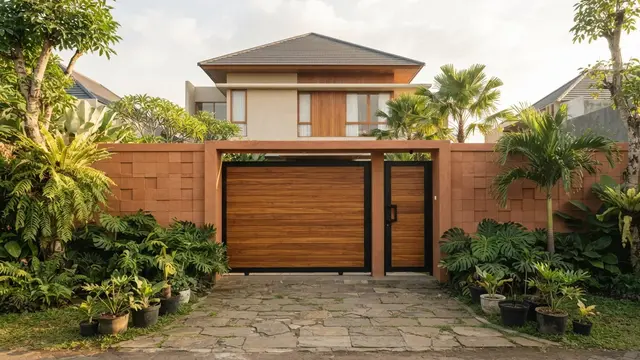 Inspirasi Rumah dengan Pagar Warna Terracotta yang Terlihat Hangat dan Elegan