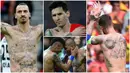 Berikut ini para pesepak bola yang memiliki tato di tubuhnya. Diantaranya adalah Lionel Messi, Zlatan Ibrahimovic dan Sergio Ramos.