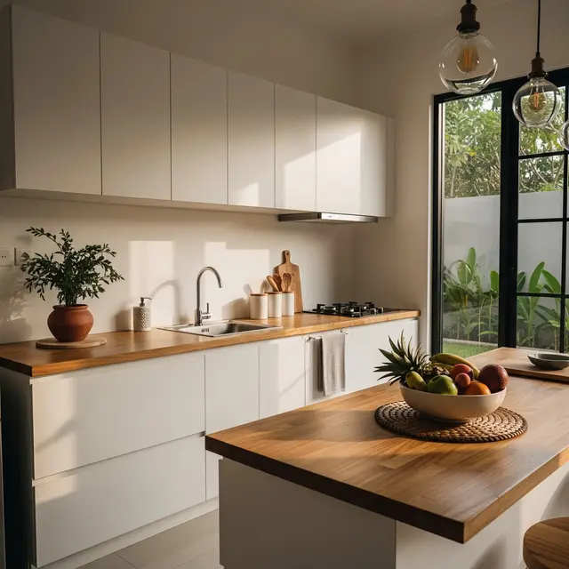 Inspirasi Dapur dengan Kombinasi Kayu dan Warna Putih (AI Generated)