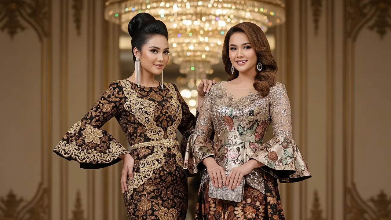 Batik Kombinasi Brokat Lengan Terompet Anggun