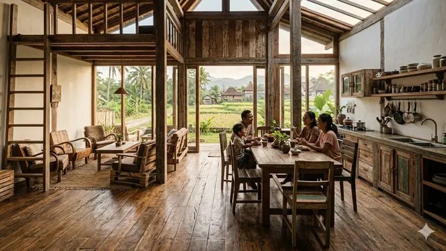 Desain Rumah Minimalis di Desa dengan Sentuhan Kayu Bekas Biar Unik dan Hemat