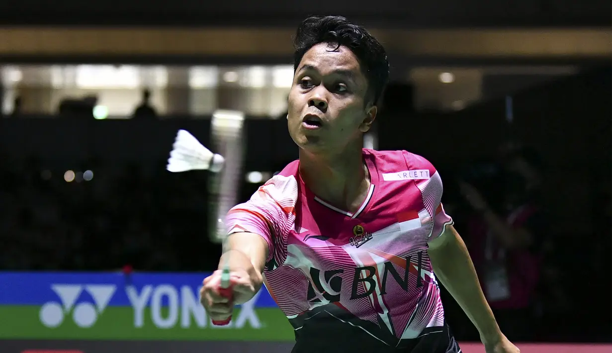 Alhasil Ginting harus kembali kalah di gim kedua dengan skor yang sama. Kini Indonesia hanya menyisakan dua wakil di sektor ganda putra yakni Fajar Alfian/Muhammad Rian Ardianto dan Hendra Setiawan/Mohammad Ahsan. (AFP/Richard A. Brooks)