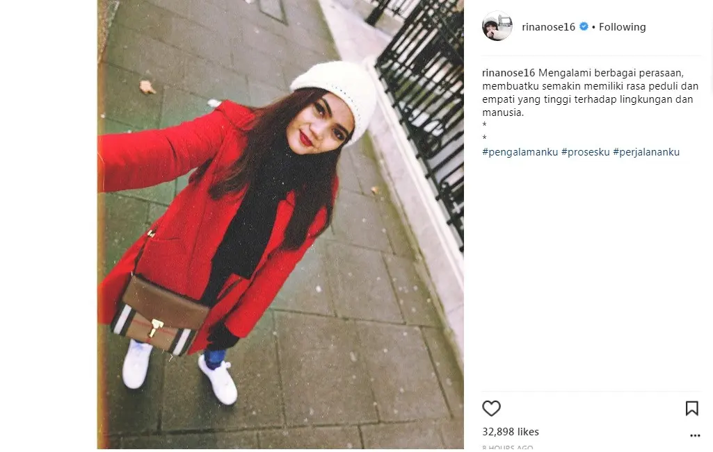 Rina Nose tengah menikmati liburan di London, Inggris (Foto: Instagram)