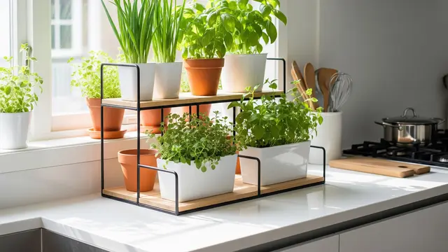 Desain Edible Garden Mini di Dapur Dekat Jendela untuk Bumbu Segar (AI )