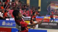 Pebulutangkis cilik unjuk aksi pada hari kedua Audisi Umum Djarum Beasiswa Bulutangkis di GOR Sudirman, Minggu (6/8/2017). (Bola.com/Fahrizal Arnas)