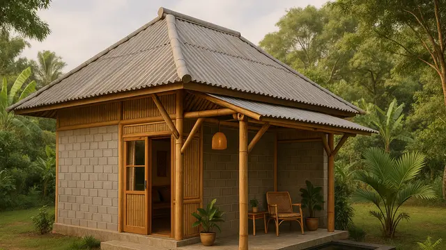 Model Rumah Sederhana dari Bambu dan Batako dengan Atap Seng