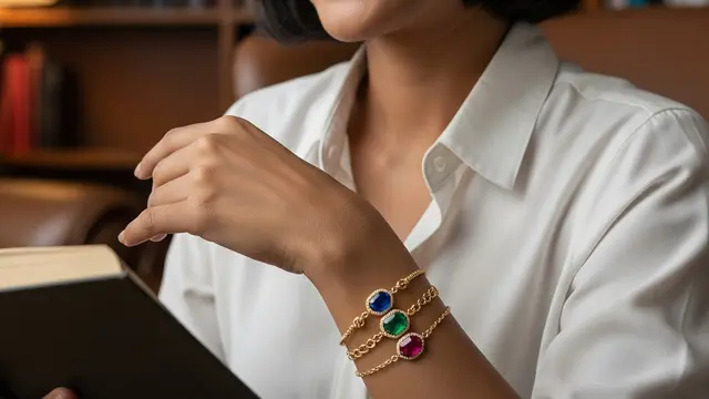 Model Gelang Emas Tali Kombinasi Batu Permata 2025