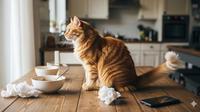 Ilustrasi kucing di meja dapur. Foto: Gemini
