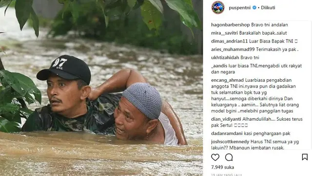 [Bintang] Salut! Anggota Koramil Terjun Selamatkan Warga yang Terseret Arus Sungai Welang