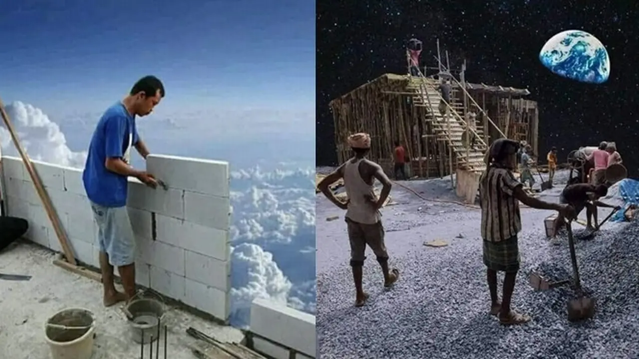 6 Editan Foto Kuli Bangunan Saat Bekerja Ini Absurd, Bikin Ngakak