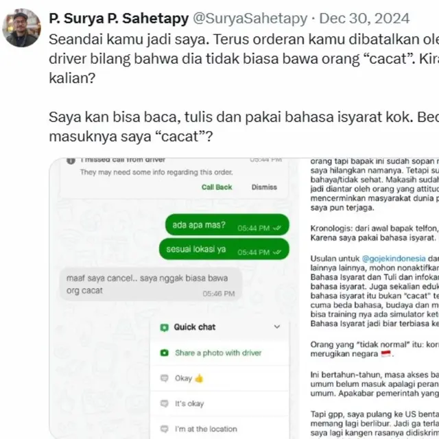 Putra Dewi Yull Surya Sahetapy Ditolak Naik Ojek Online, Driver Bilangt Enggan Bawa Orang Cacat