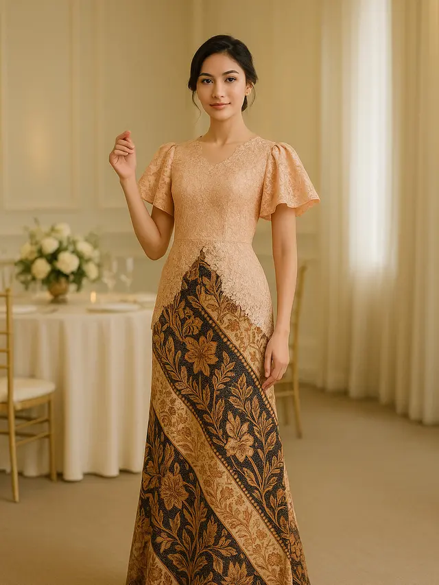Model Batik Brokat Kombinasi Lengan Kupu Kupu