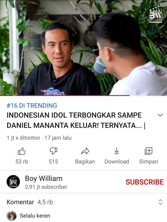 Daniel Mananta dalam unggahan Boy William. (Foto: YouTube Boy William)
