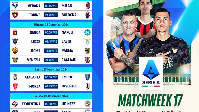 Jadwal Pertandingan Liga Italia 2024/25 Matchweek 17 di Vidio.