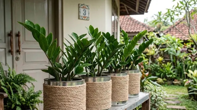 Ide Kaleng Susu Bekas Jadi Pot Tanaman Hias Model Berbalut Tali Rami untuk Tanaman ZZ