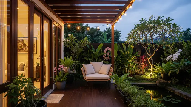 Desain Teras Samping Estetik Terhubung dengan Taman/ Ilustrasi AI