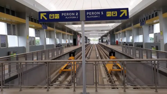Stasiun Kereta api ringan atau light rail trainset (LRT) Palembang, Sumatera Selatan. (Nurseffi/Liputan6.com)