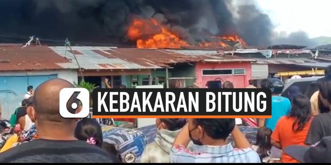 VIDEO: Kebakaran Bitung, Petugas Damkar Kesulitan Memadamkan api