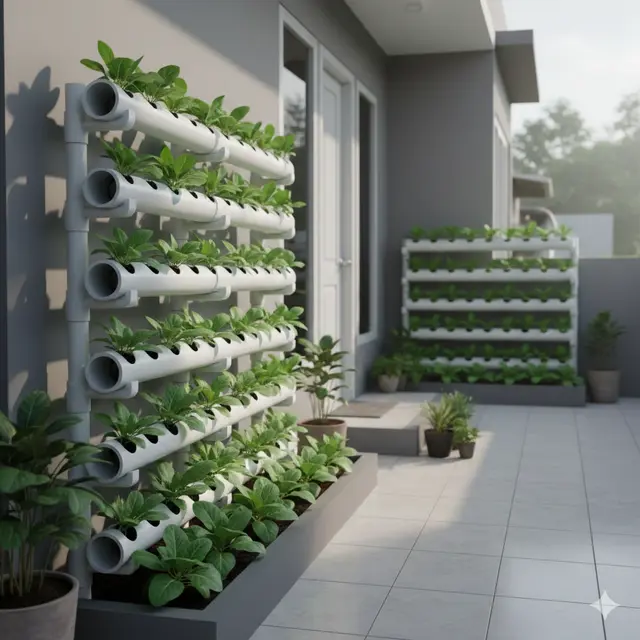 Desain Kebun Sayur Teras Pakai Pipa PVC