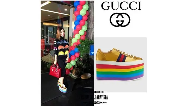 Inul tampil kecek dengan sepatu dari merek Gucci, harganya ditaksir Rp 13,5 juta.