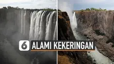 Air terjun Victoria yang masuk dalam Situs Warisan Dunia UNESCO mengering. Air yang ada dalam air terjun di Zimbabwe ini tak sebanyak biasanya.