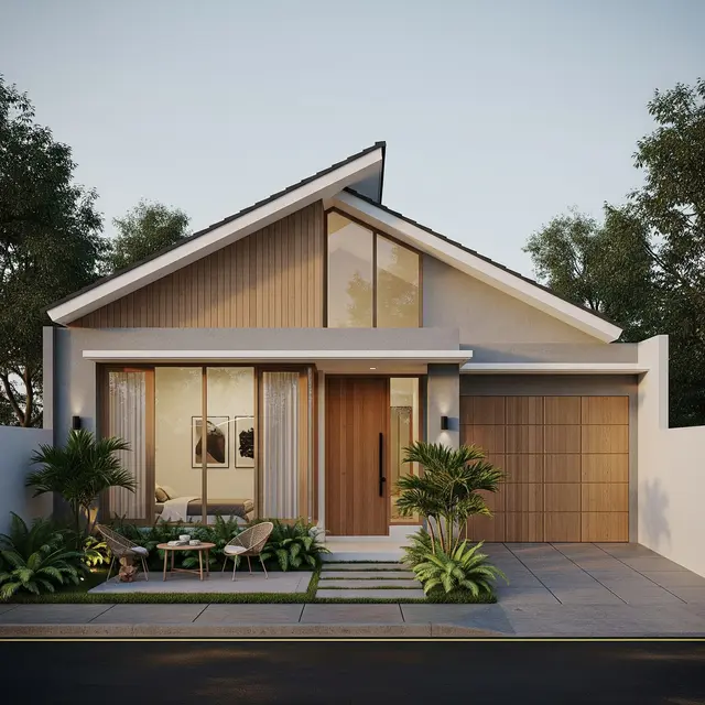 Inspirasi Rumah 1 Lantai dengan Atap Miring Satu Sisi