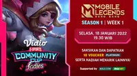 Link Live Streaming Vidio Community Cup Ladies Mobile Legends Season 1 Week 1 di Vidio, Selasa 18 Januari 2022. (Sumber : dok. vidio.com)