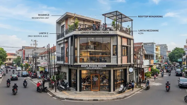 Desain ruko minimalis modern yang fungsional dan hemat biaya untuk usaha model ruko minimalis hook dengan mezzanine dan rooftop