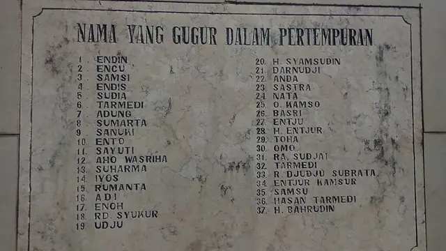 Deretan nama pejuang kabupaten Garut yang gugur dalam pertempuran penghadangan Jepang dalam pertempuran Kubang