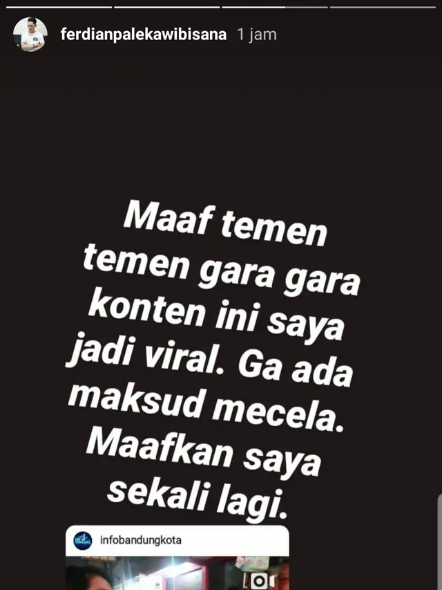 Unggahan Ferdian Paleka. (Foto: Instagram @ferdianpalekawibisana)